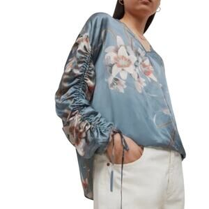 ALLSAINTS Preslie Kuroyuri wrap Top silk blend fabric, blue floral